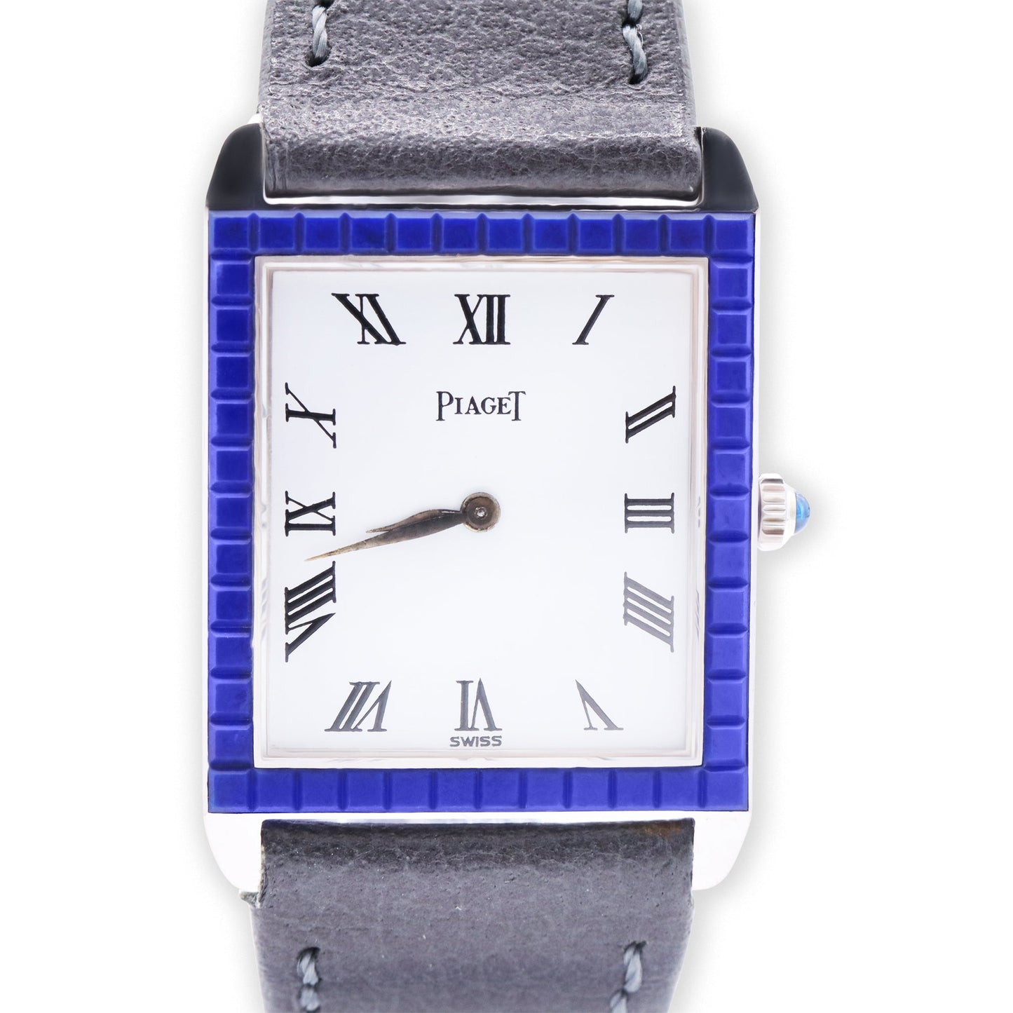 WHITE GOLD AND LAPIS LAZULI RECTANGULAR WRISTWATCH, D.