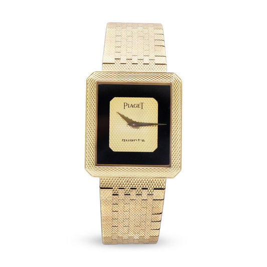 MENS QUARTZ ONYX DIAL 18K YELLOW GOLD