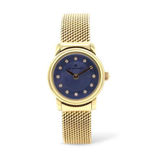 LADYBIRD 18K YELLOW GOLD LADIES BLUE MOTHER OF PEARL DIAL