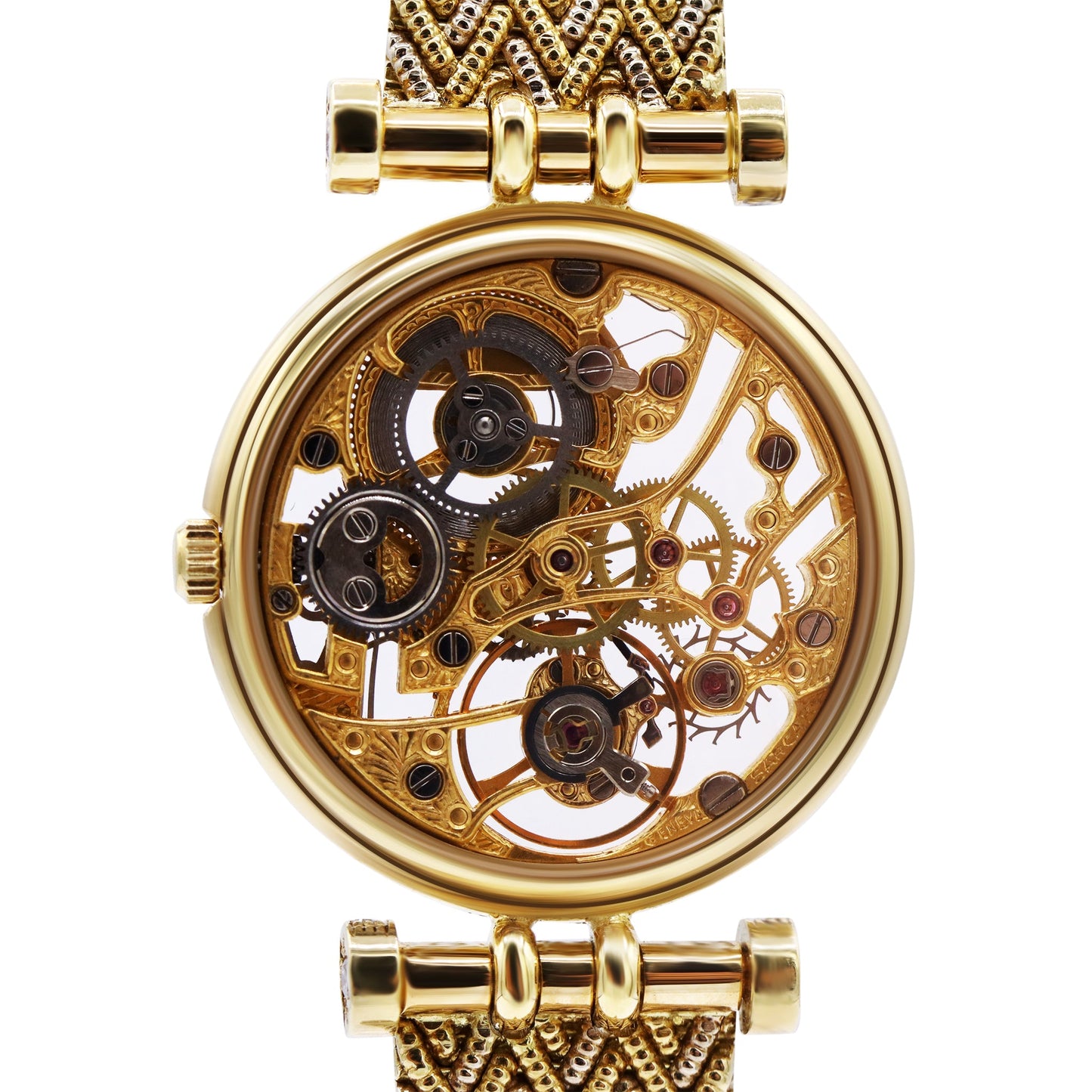 VINCCI LADIES 18K YELLOW GOLD SKELETON DIAL FACTORY DIAMONDS