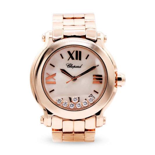 HAPPY SPORT LADIES 18K ROSE GOLD, MOTHER OF PEARL DIAL