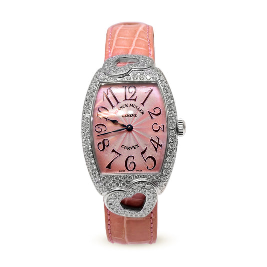 LADIES HEART SHAPE 18K WHITE GOLD, PINK DIAL