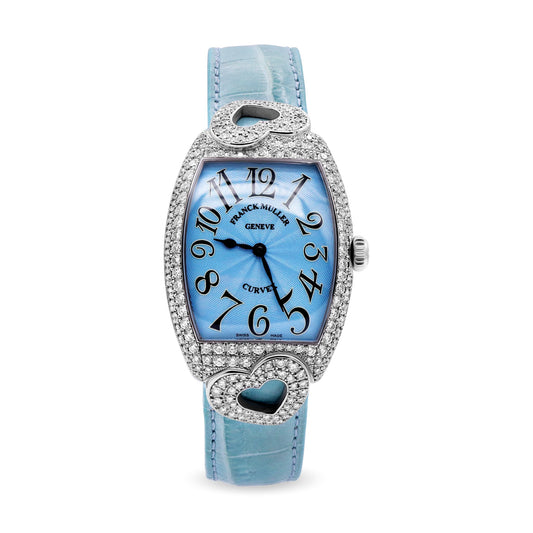 LADIES HEART SHAPE 18K WG DIAMONDS BLUE DIAL