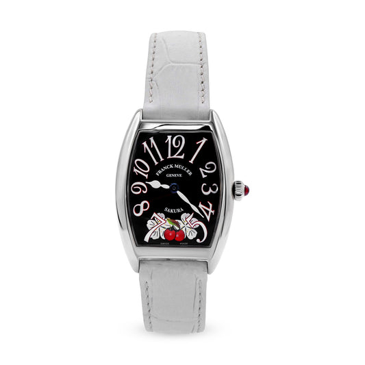 LADIES 18K WHITE GOLD SAKURA BLACK DIAL