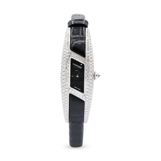 HIMALIA DIAMONDS LADIES 18K WHITE GOLD, BLACK DIAL